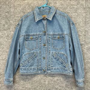 LIZWEAR Jacket Women’s Size Small Blue Denim Jean Button Up Utility Long Sleeve